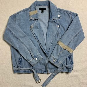 Forever21 Lt Blue Denim Jean Biker Moto Jacket L